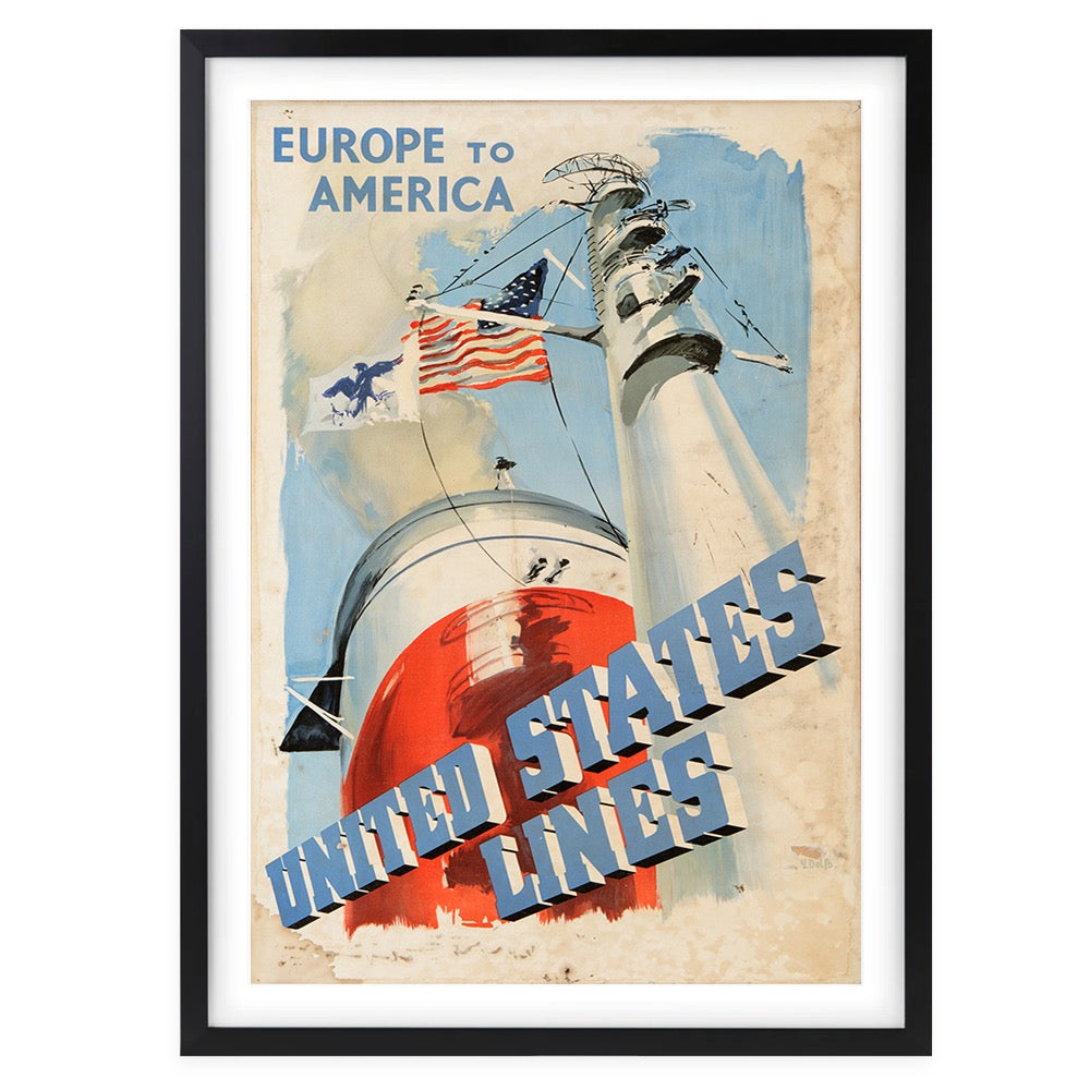 Wall Art's Europe America United States Lines Large 105cm x 81cm Framed A1 Art Print