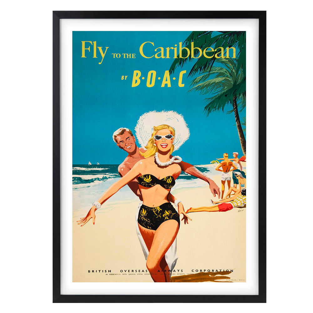 Wall Art's Fly Carribbean by B.O.A.C Large 105cm x 81cm Framed A1 Art Print