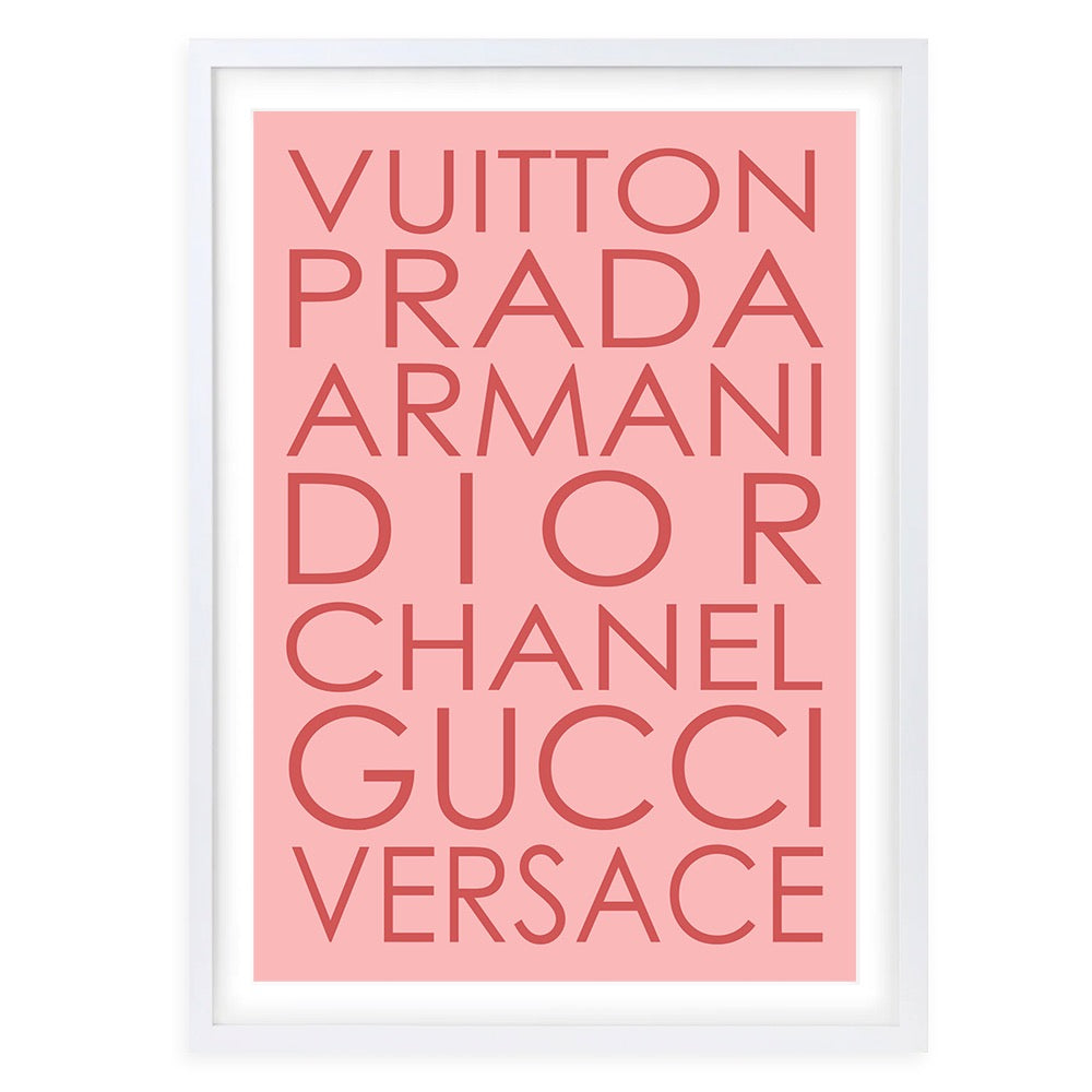 Wall Art's Fashion Names Pink On Pink Large 105cm x 81cm Framed A1 Art Print