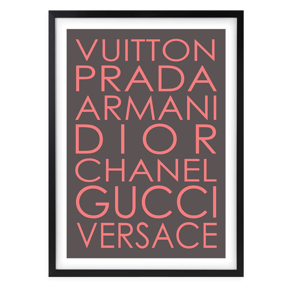 Wall Art's Fashion Names Regular Grey And Pink Large 105cm x 81cm Framed A1 Art Print