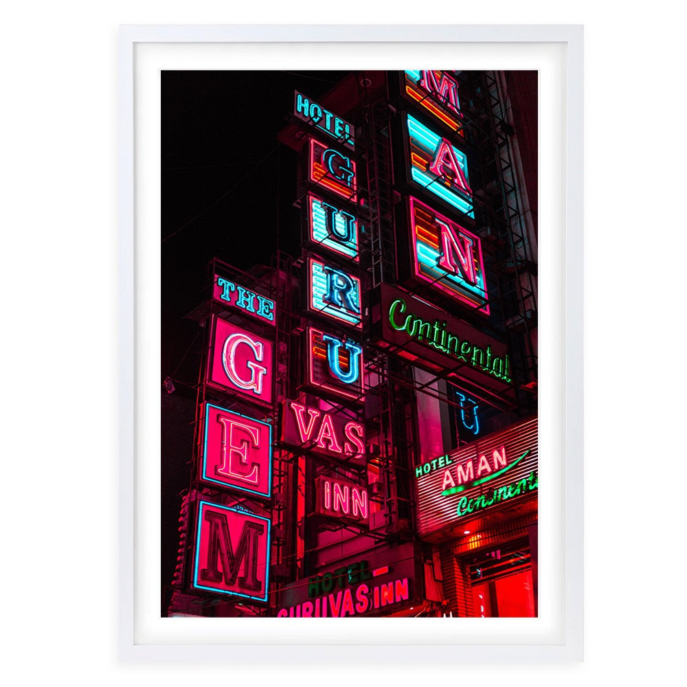 Wall Art's Hotel Guru Neon Large 105cm x 81cm Framed A1 Art Print