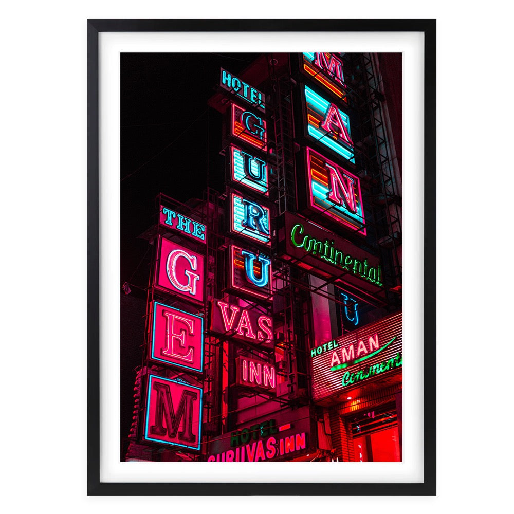 Wall Art's Hotel Guru Neon Large 105cm x 81cm Framed A1 Art Print