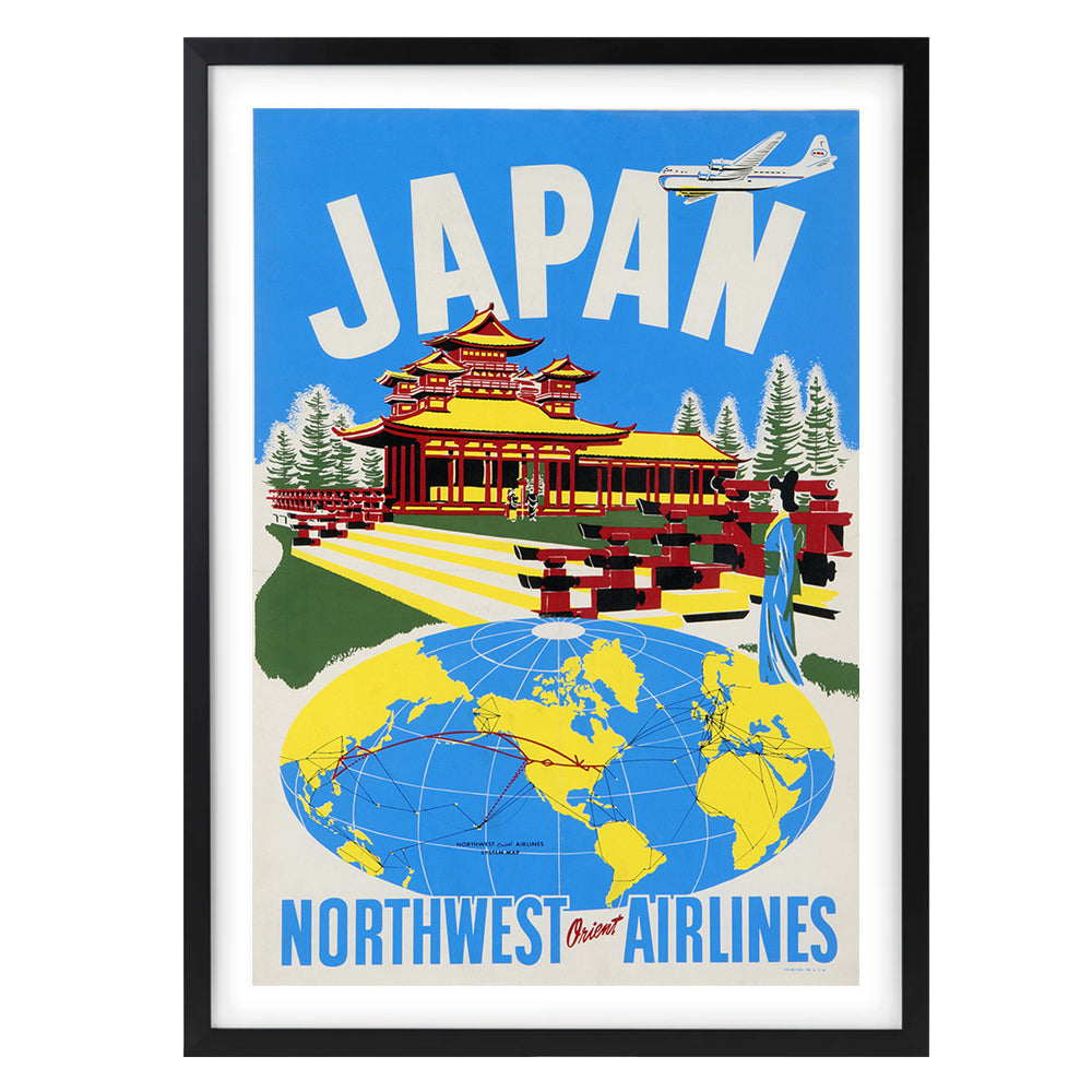 Wall Art's Japan Northwest Airways Large 105cm x 81cm Framed A1 Art Print