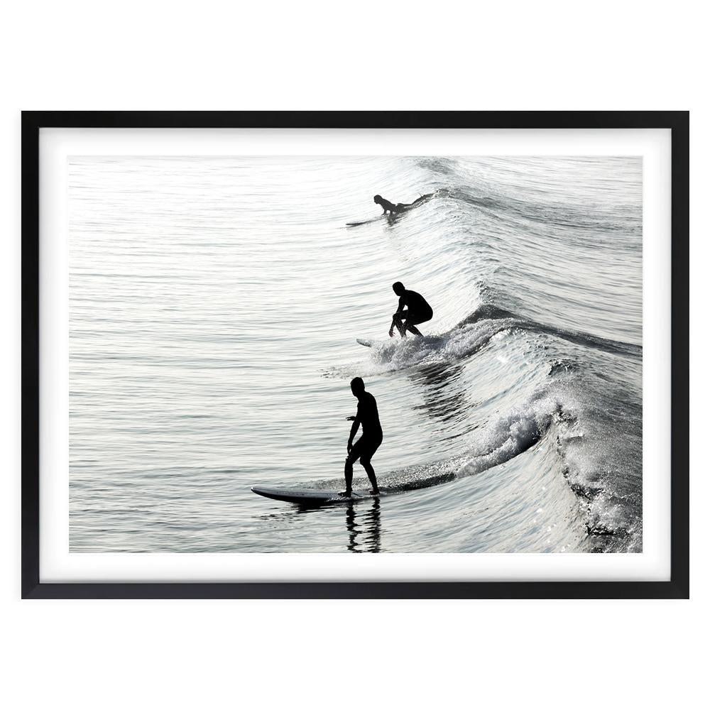 Wall Art's Monochrome Surfers Large 105cm x 81cm Framed A1 Art Print