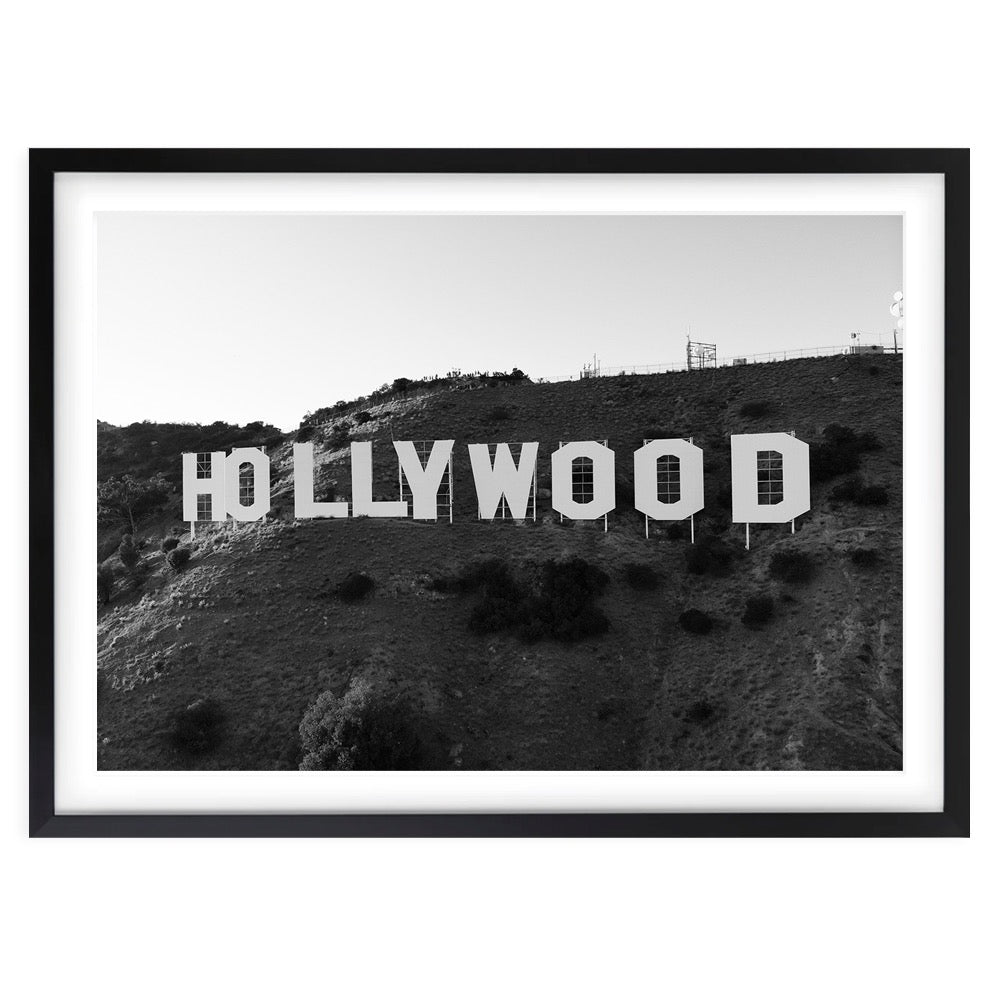 Wall Art's Monochome Hollywood Sign Large 105cm x 81cm Framed A1 Art Print