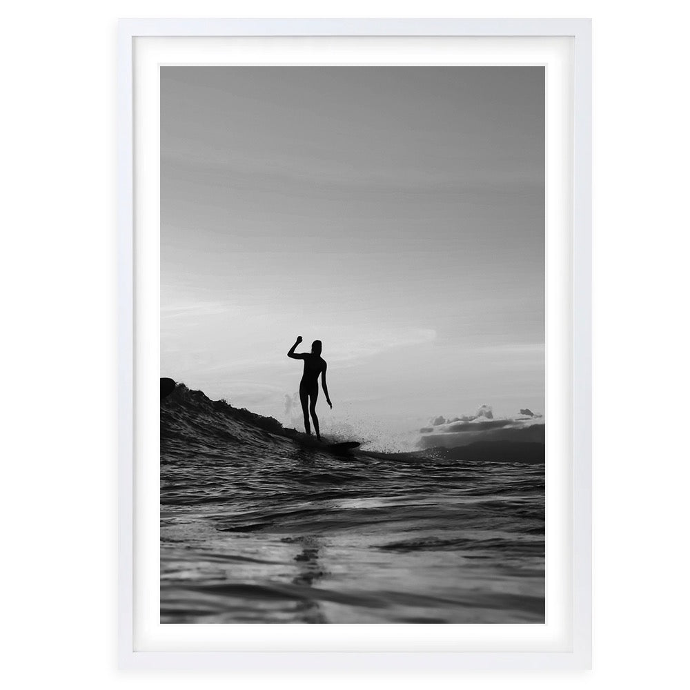 Wall Art's Monochrome Surfer Girl Large 105cm x 81cm Framed A1 Art Print