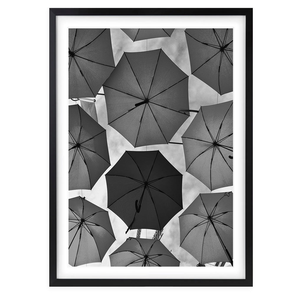 Wall Art's Monochrome Umbrellas Large 105cm x 81cm Framed A1 Art Print