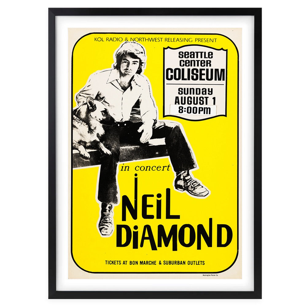 Wall Art's Neil Diamond - Seattle Center Coliseum - 1971 Large 105cm x 81cm Framed A1 Art Print