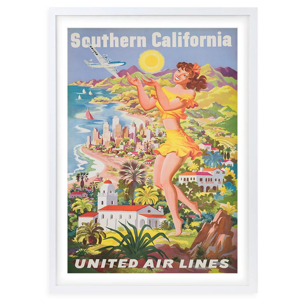 Wall Art's Southern California United Airlines Large 105cm x 81cm Framed A1 Art Print