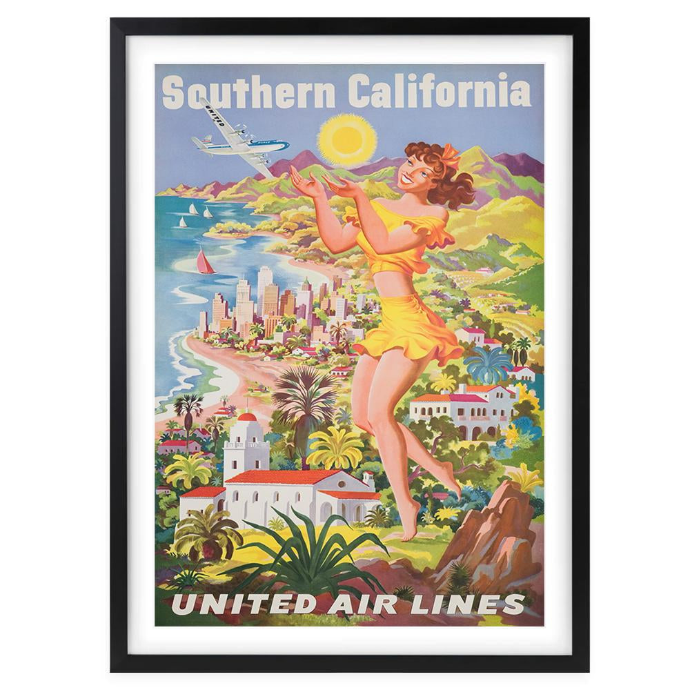 Wall Art's Southern California United Airlines Large 105cm x 81cm Framed A1 Art Print