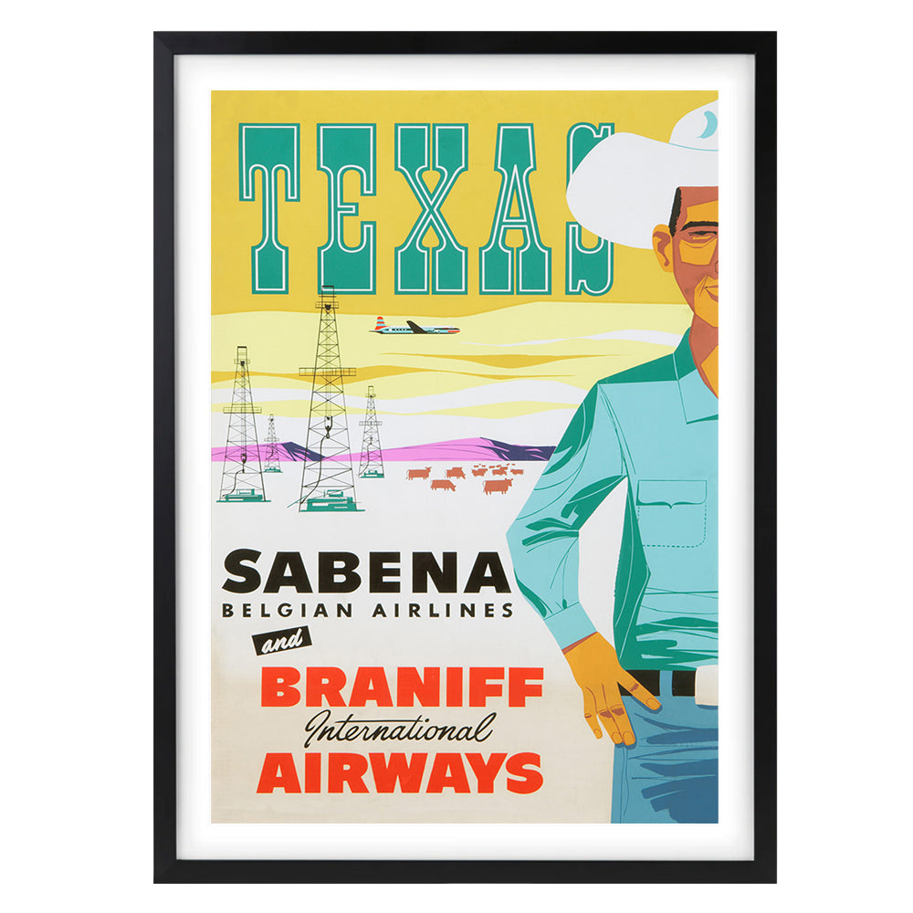 Wall Art's Texas Sabena & Braniff Airlines Large 105cm x 81cm Framed A1 Art Print