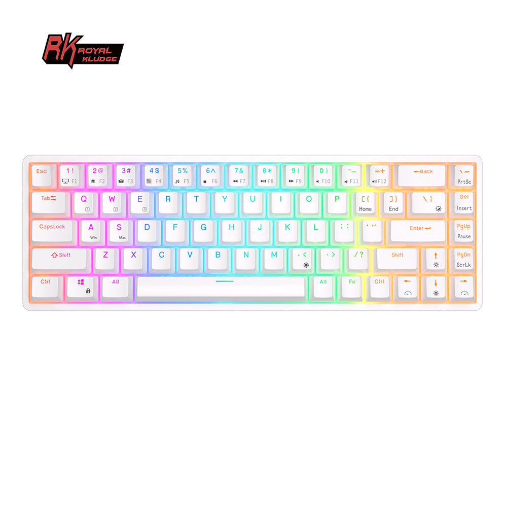 ROYAL KLUDGE RK68 Wireless Hot Swap White 65% Mechanical Keyboard, Red Switch