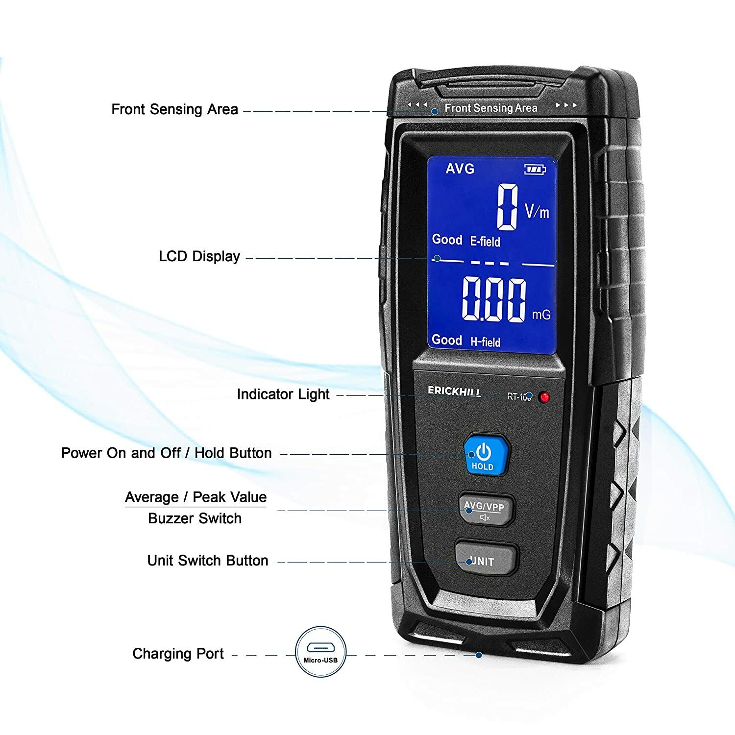 ERICKHILL EMF Meter Digital Electromagnetic Field Radiation Detector Machine