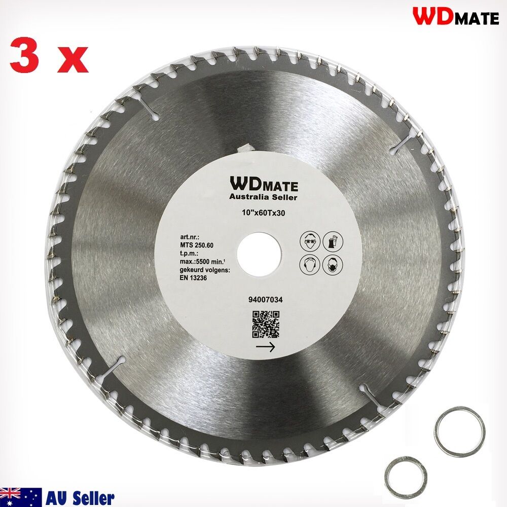 3x 250mm 60T Wood Cutting Disc TCT Circular Saw Blade Wheel Cross ATB Timber