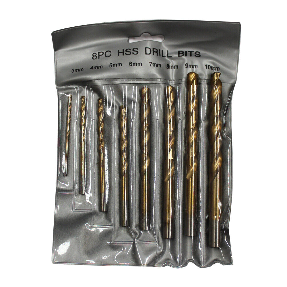 8PCS High Speed Steel Twist Drill Set 3-10mm Titanium Coated HSS Metric Quality