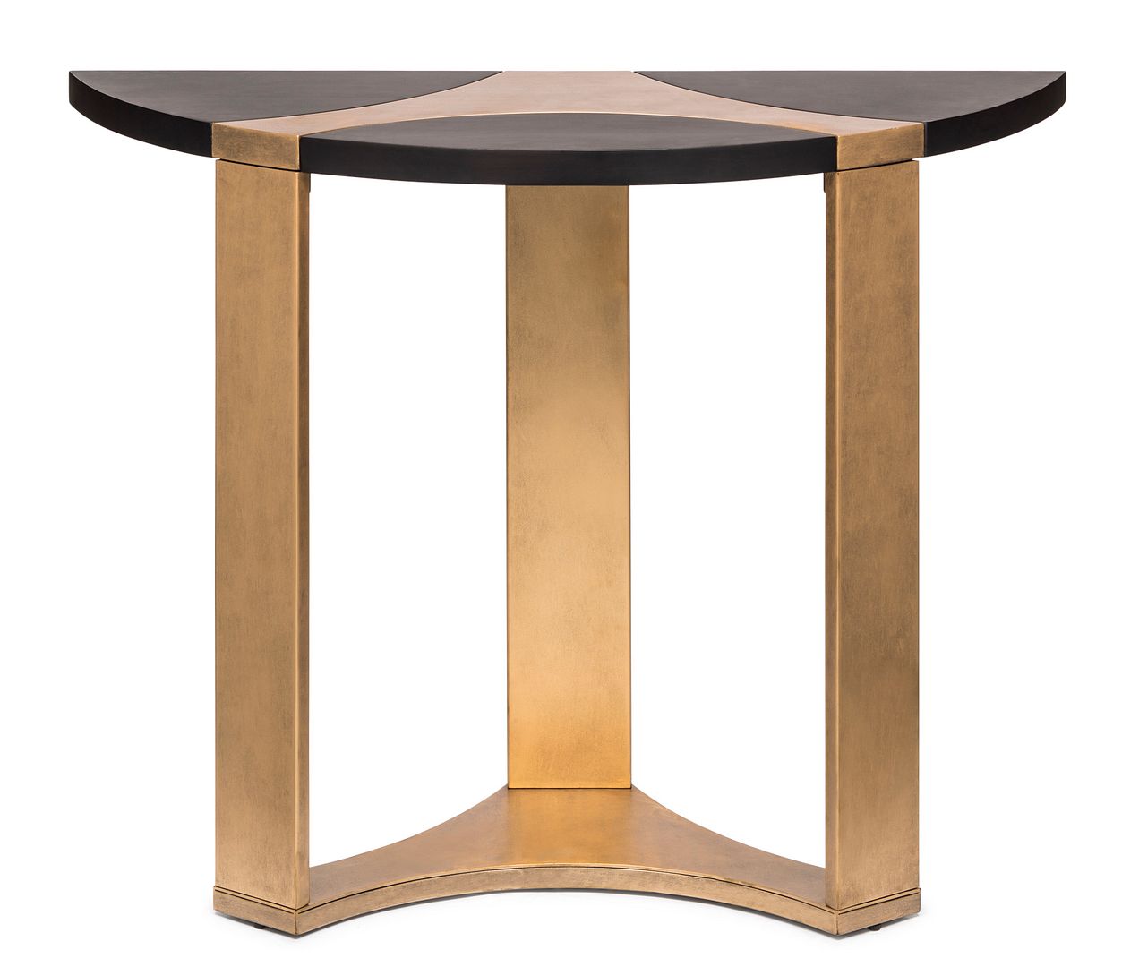 Contemporary Half Round Brass and Black Hallway Console Table