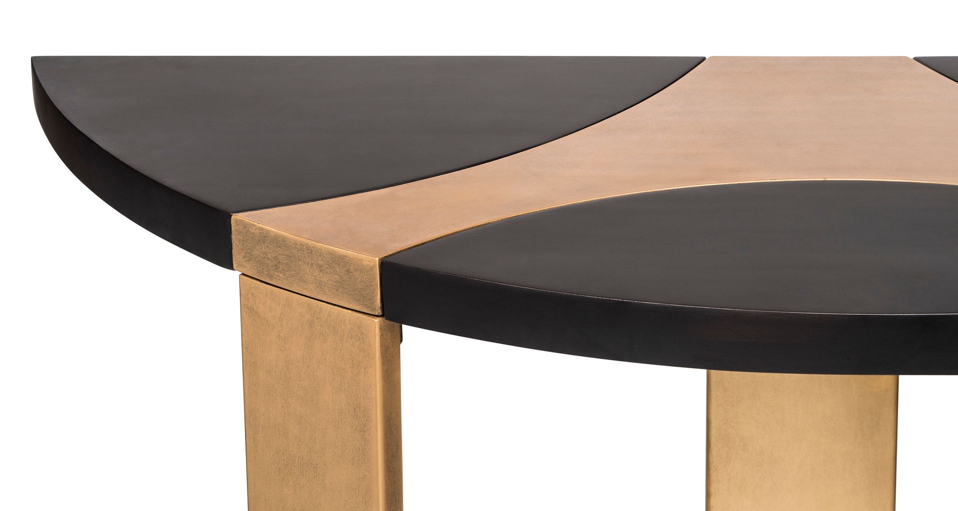 Contemporary Half Round Brass and Black Hallway Console Table