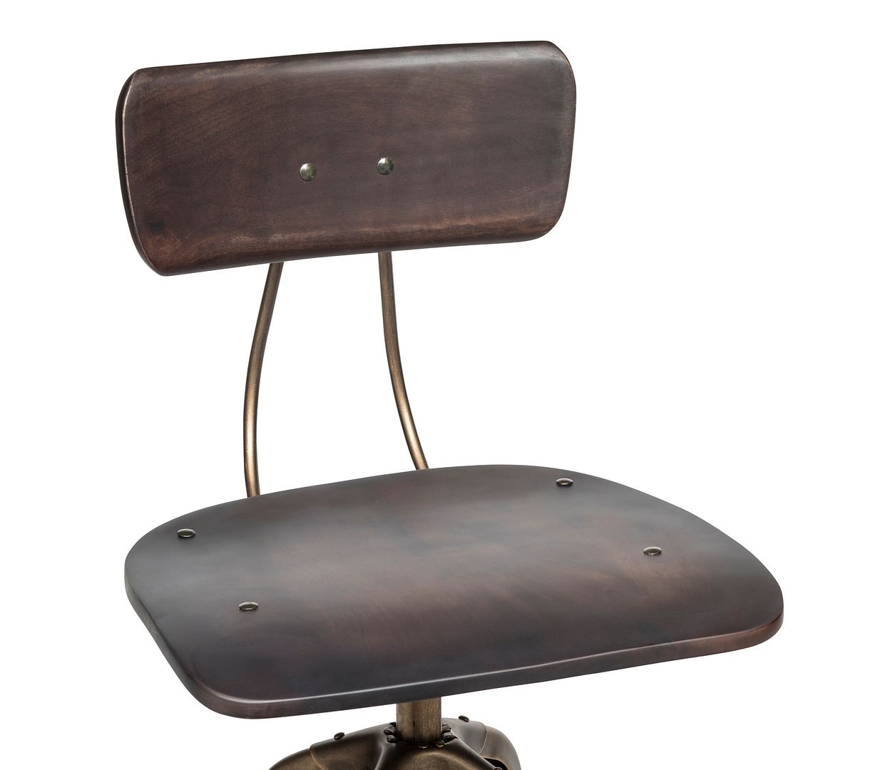 Industrial Wooden Height Adjustable Swivel Bar Stool Chair with Back - Dark French Brass