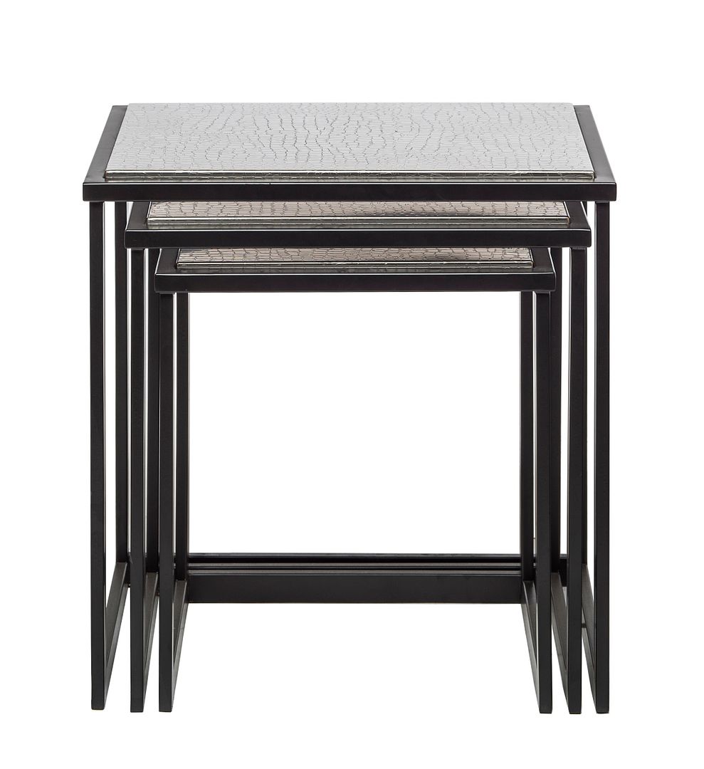 Black Iron Nested Tables with Stainless Steel Top in Set of 3