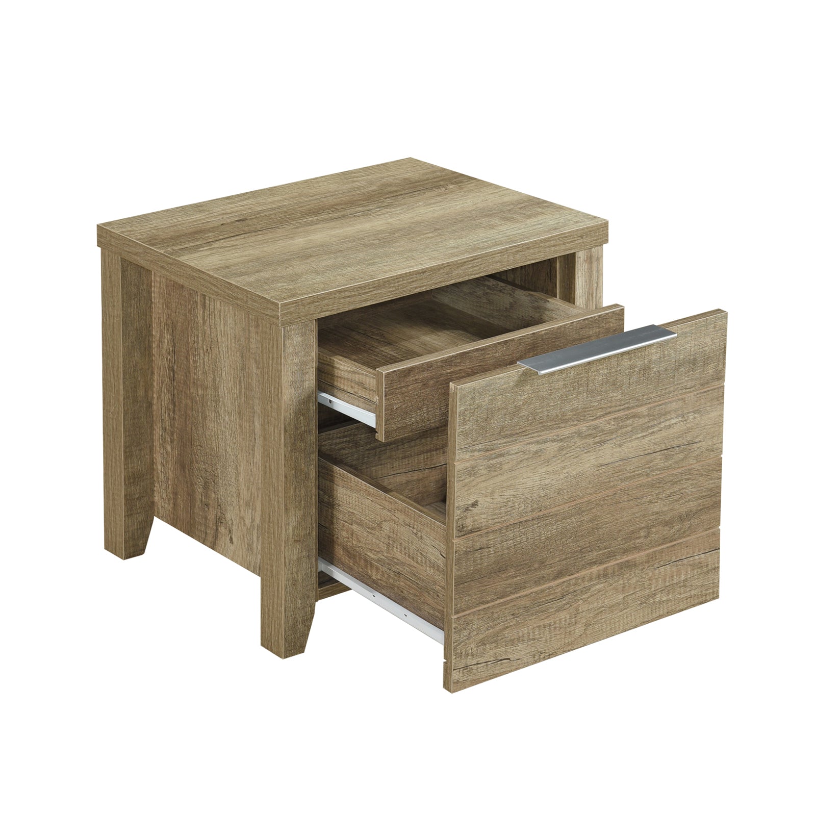 3 Pieces Bedroom Suite Natural Wood Like MDF Structure Double Size Oak Colour Bed, Bedside Table