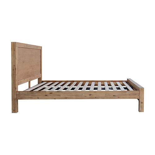 3 Pieces Bedroom Suite in Solid Wood Veneered Acacia Construction Timber Slat Queen Size Oak Colour Bed, Bedside Table