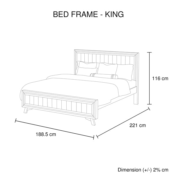 4 Pieces Bedroom Suite King Size Silver Brush in Acacia Wood Construction Bed, Bedside Table & Tallboy