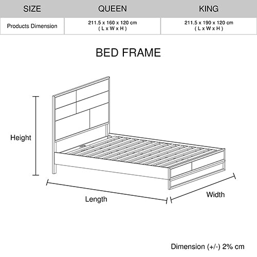 Queen size Bed Frame Solid Wood Acacia Veneered Bedroom Furniture Steel Legs