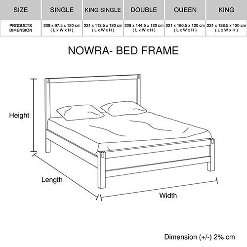 Bed Frame Single Size in Solid Wood Veneered Acacia Bedroom Timber Slat in Oak