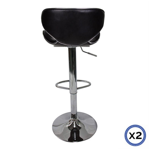 2X Black Bar Stools Faux Leather Mid High Back Adjustable Crome Base Gas Lift Swivel Chairs