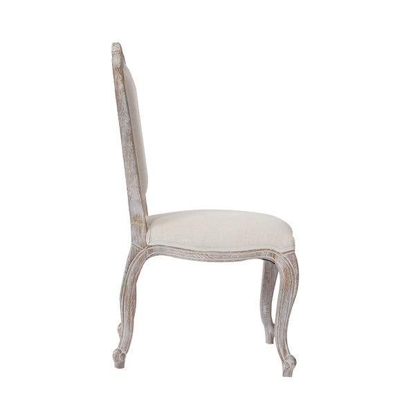 Dining Chair Linen Fabric Beige Oak Wood White Washed Finish