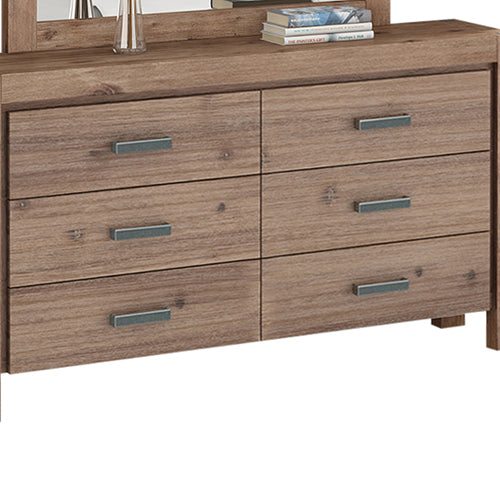 Dresser with 6 Storage Drawers in Solid Acacia & Veneer With Mirror in Oak Colour