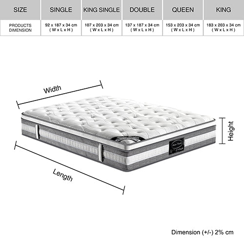 Mattress Euro Top Double Size Pocket Spring Coil with Knitted Fabric Medium Firm 34cm Thick