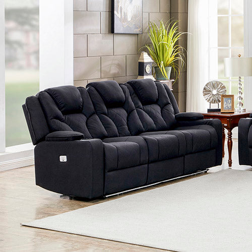 3+2 Seater Electric Recliner Stylish Rhino Fabric Black Lounge Armchair with LED Features