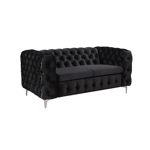 3+2 Seater Sofa Classic Button Tufted Lounge in Black Velvet Fabric with Metal Legs