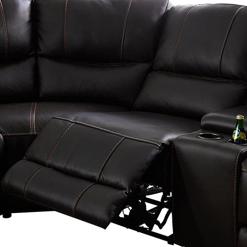 Round Corner Genuine Leather Dark Brown Electric Recliner with 2x Cup Holders Lounge Set for Living Room