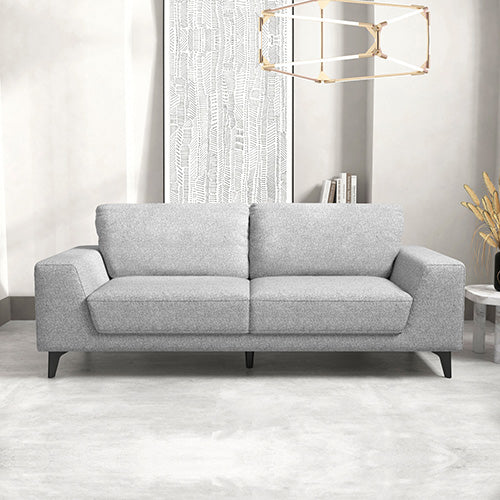 3 Seater Sofa Light Grey Fabric Lounge Set for Living Room Couch with Solid Wooden Frame Black Legs