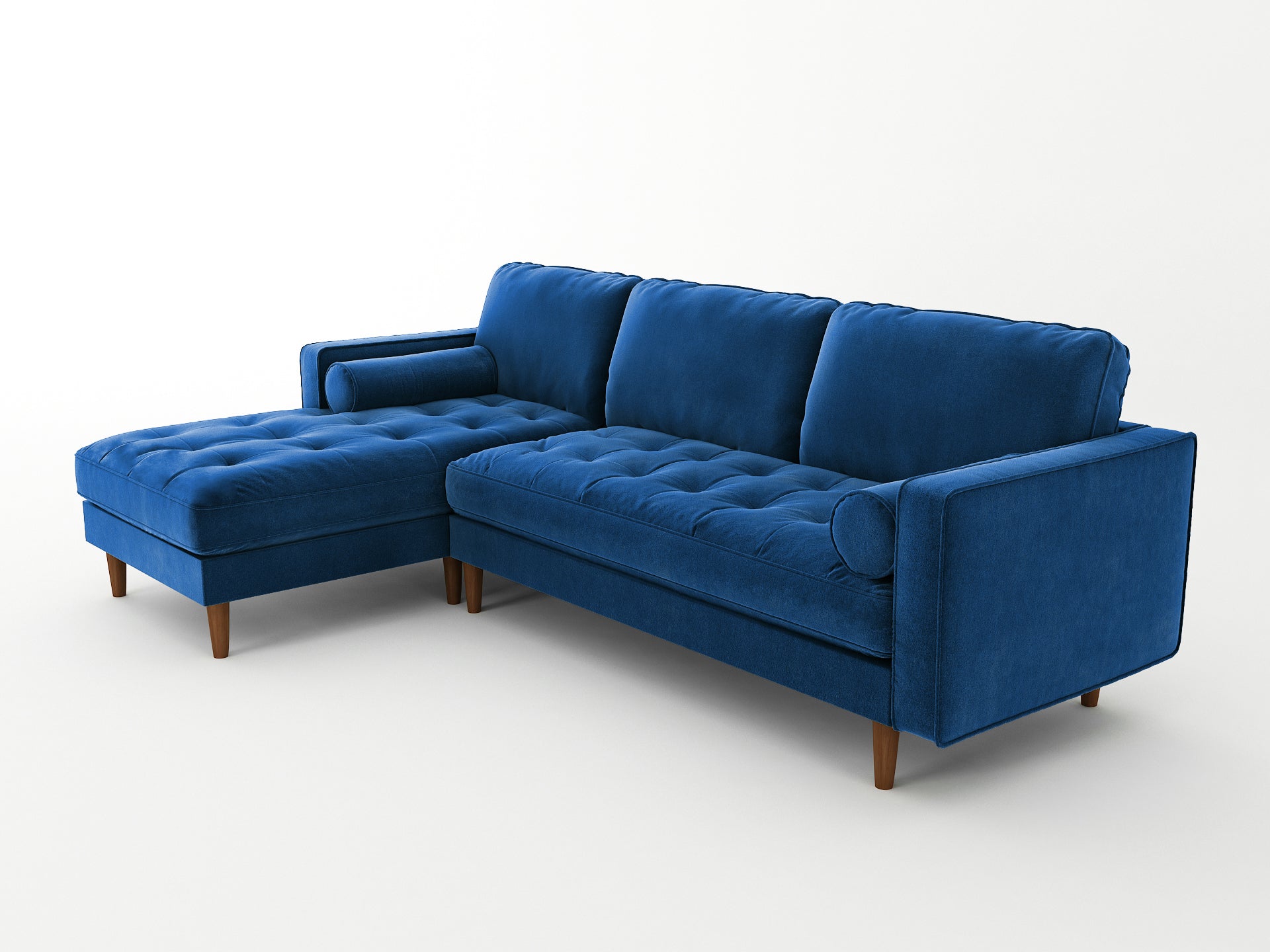 Velvet Upholstery 2 Seater Tufted Sofa Blue Color Lounge Set for Living Room Couch with Chaise