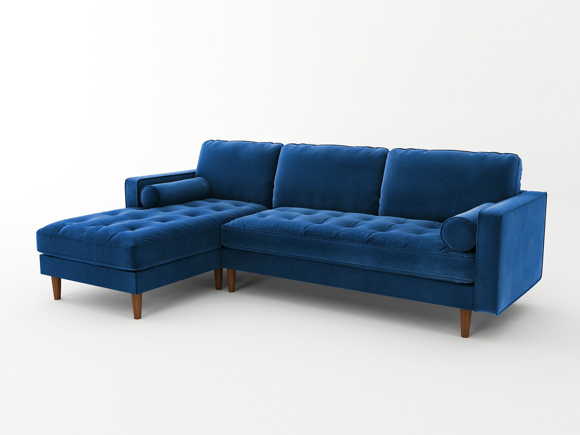 Velvet Upholstery 2 Seater Tufted Sofa Blue Color Lounge Set for Living Room Couch with Chaise