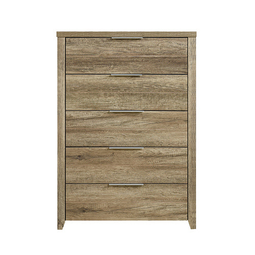 Tallboy with 5 Storage Drawers Natural Wood like MDF in Oak Colour