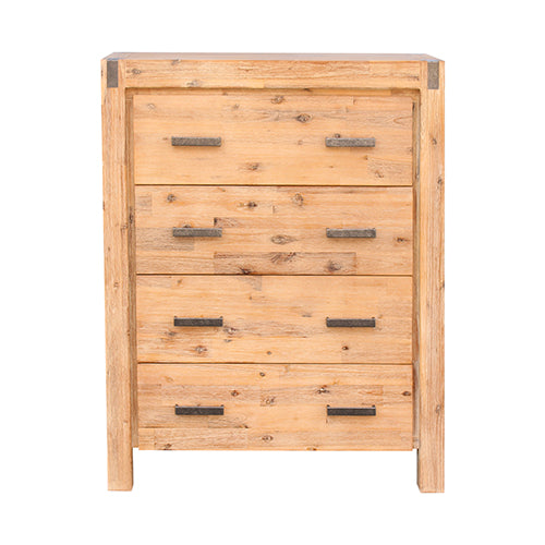 Tallboy with 4 Storage Drawers Solid Wooden Assembled in Oak Colour