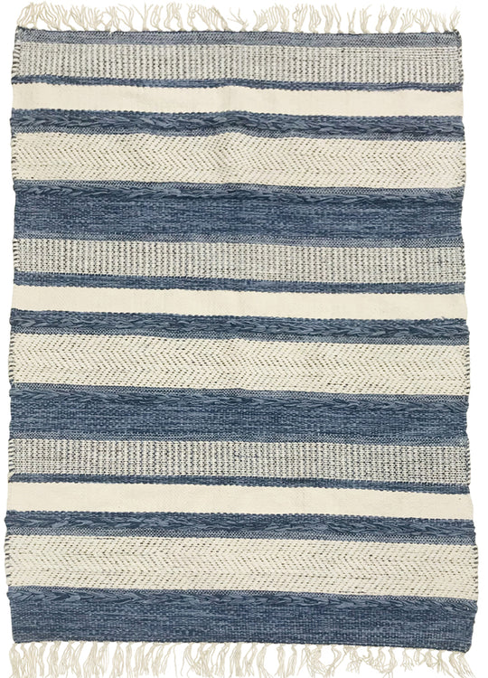 Striped blue/white cotton kilim rug 90x150 cm