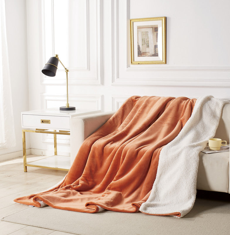 2 in 1 Teddy Sherpa  Quilt Cover Set and Blanket single size terracotta