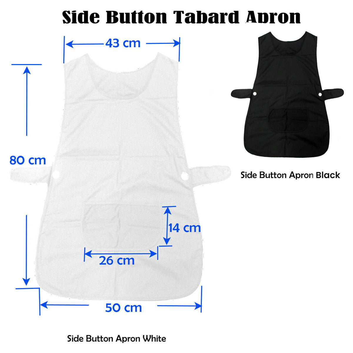 Ladies Women Side Button Tabard Apron 50x80 cm Black