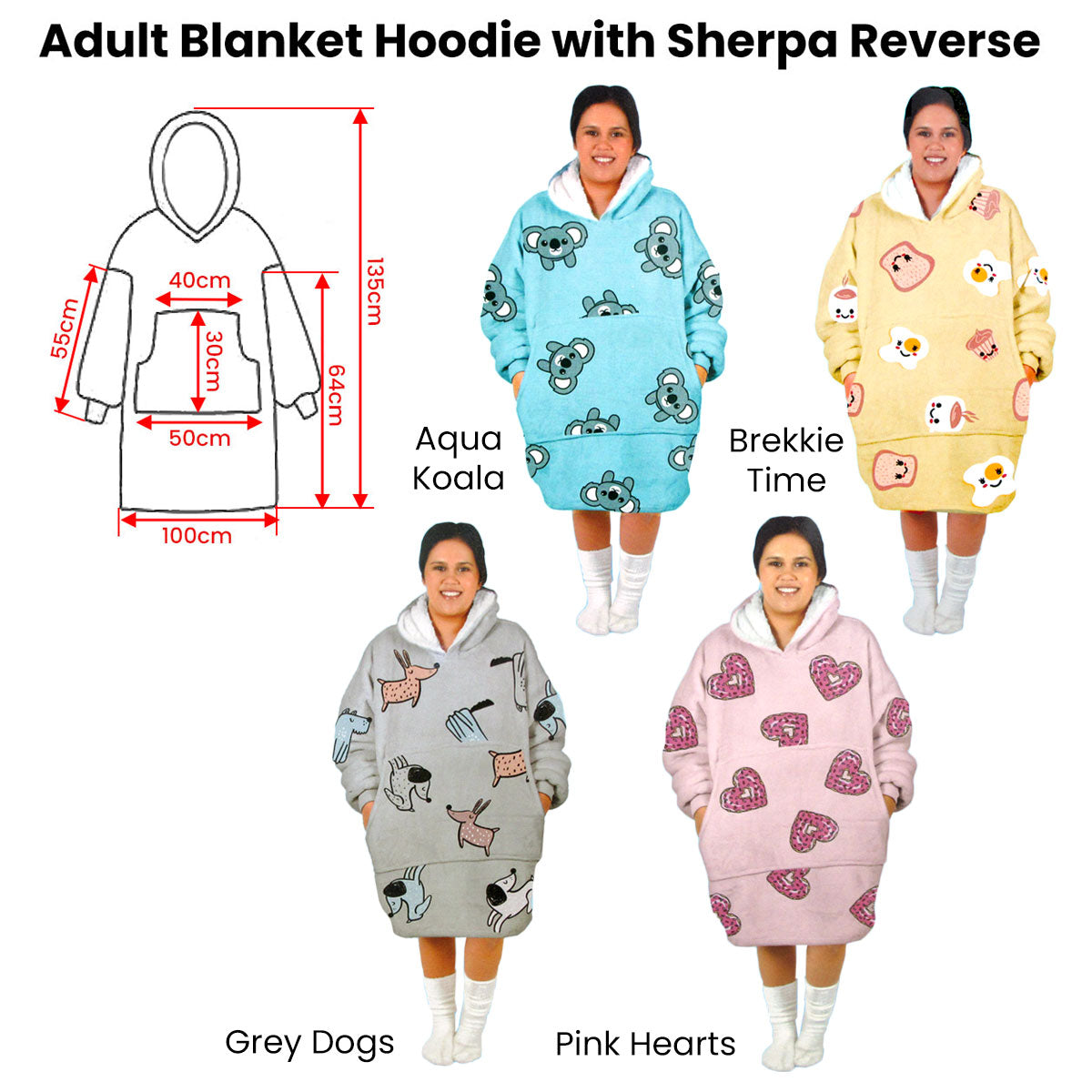 Adult Women Comfy Warm Blanket Hoodie with Sherpa Fleece Reverse Yellow Brekkie Time