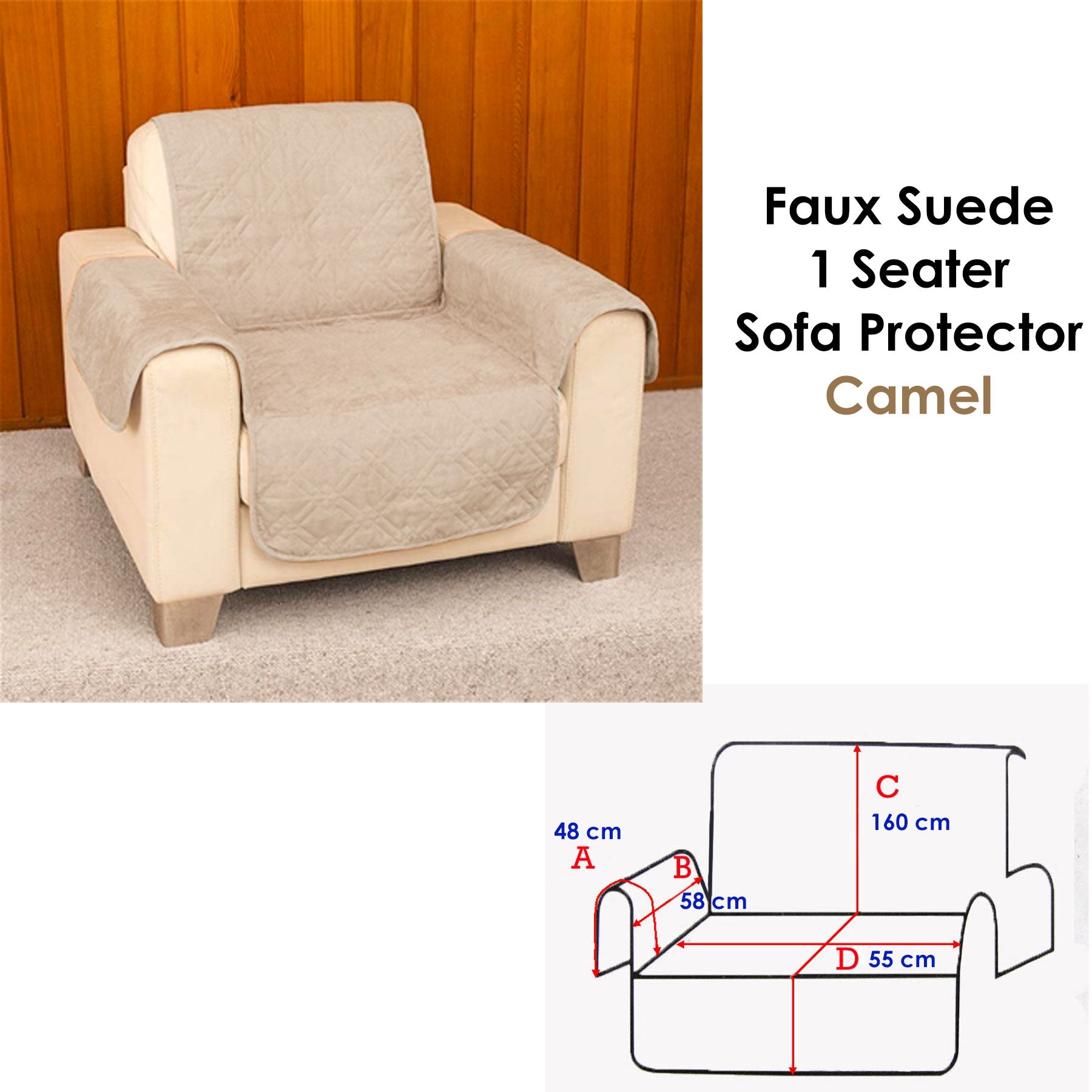 Faux Suede 1 Seater Sofa Protector Camel