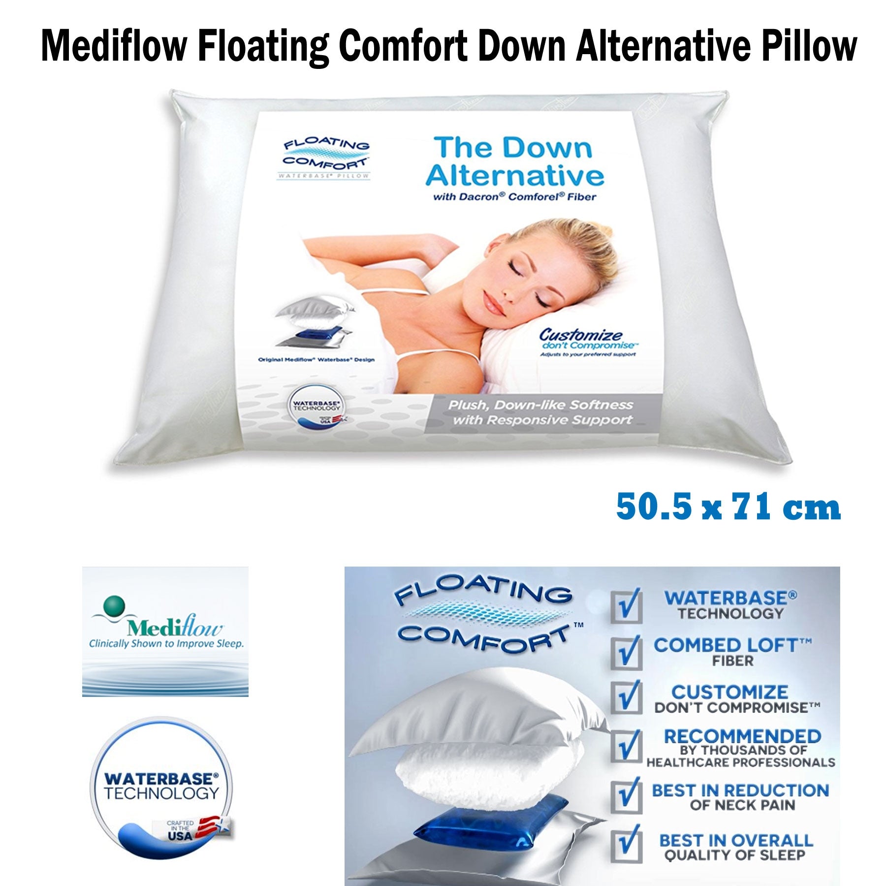 Mediflow Adjustable Floating Comfort Down Alternative Waterbase Pillow