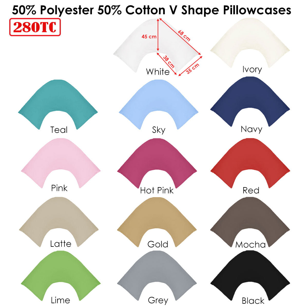 280TC Polyester Cotton V Shape Pillowcase Black