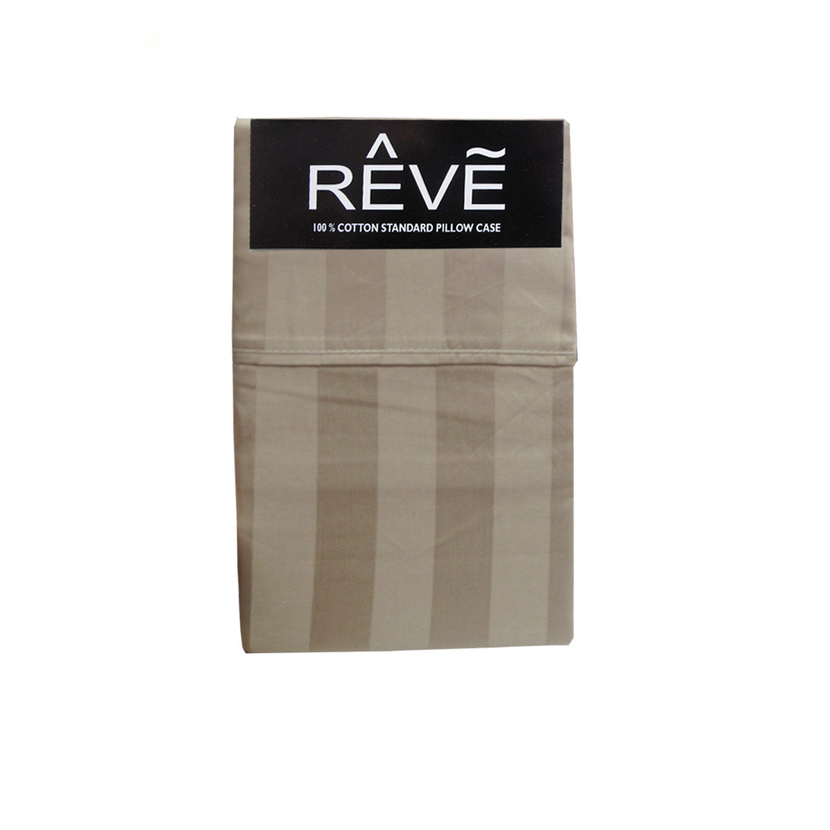 Pair of Reve 100% Cotton Standard Pillowcases 48 x 74 cm Wide Stripe Taupe
