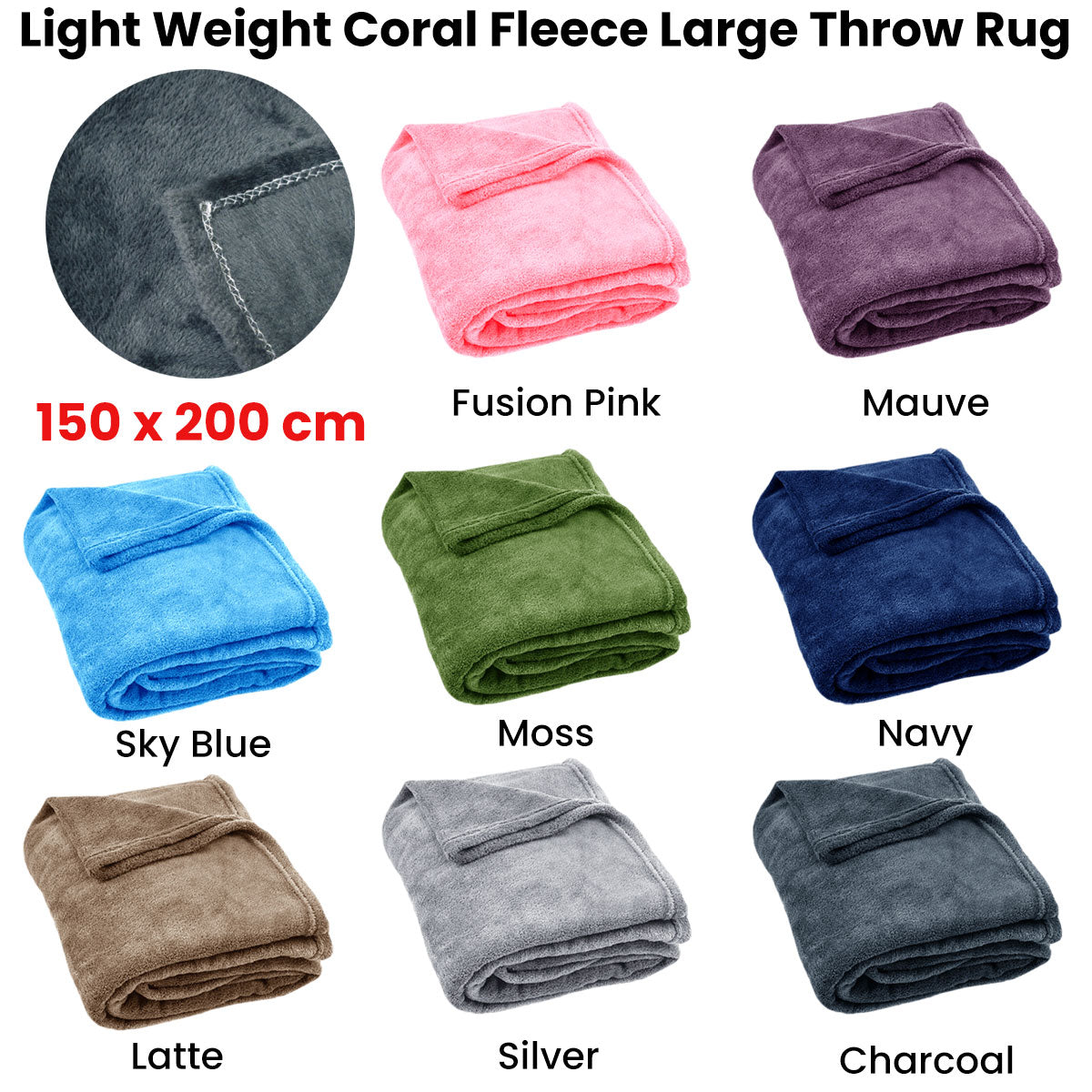 Light Weight Coral Fleece Throw Rug 150x200 cm Charcoal