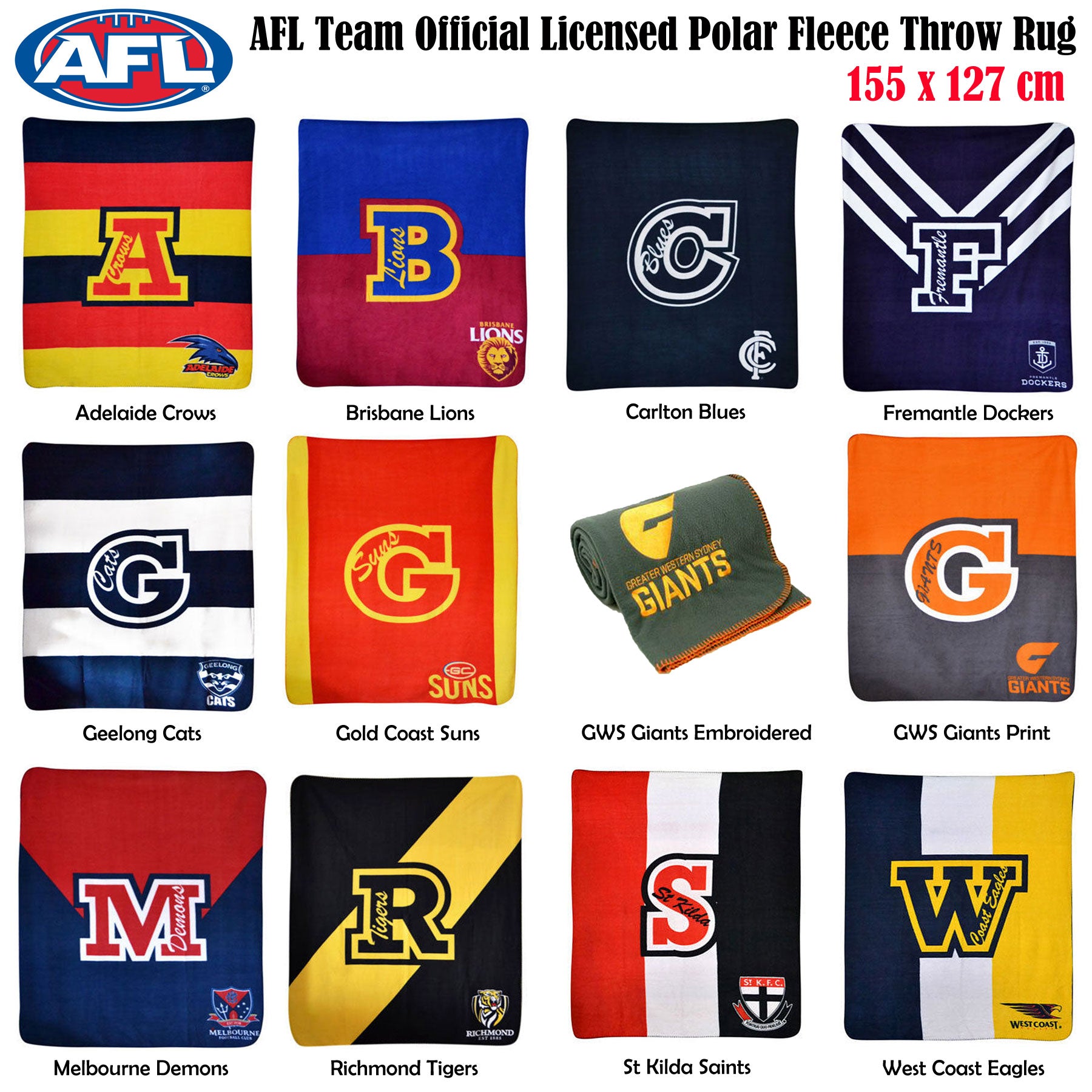 AFL Licensed Polar Fleece Throw Gold Coast Suns